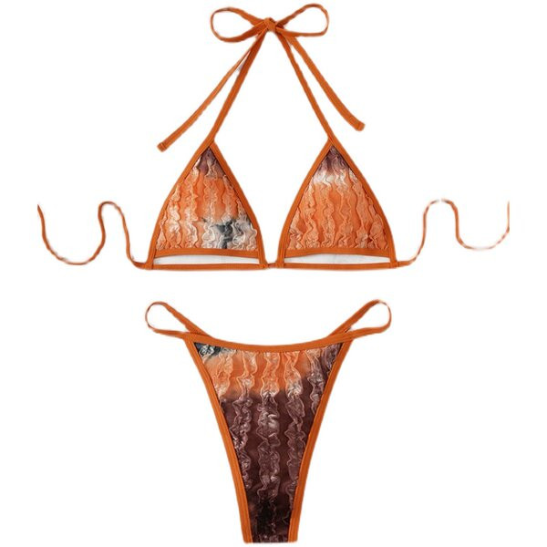 Női fürdőruha két részből, mintával és nyakkendővel