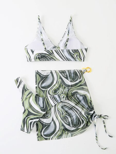 Női fürdőruha fém díszítéssel, zöld színben