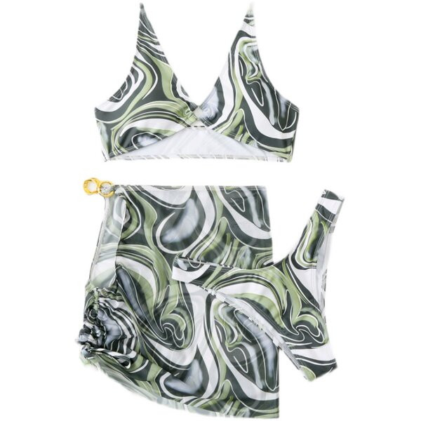 Női fürdőruha fém díszítéssel, zöld színben