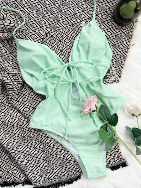 Új női fürdőruha modell zöld nyakkendővel