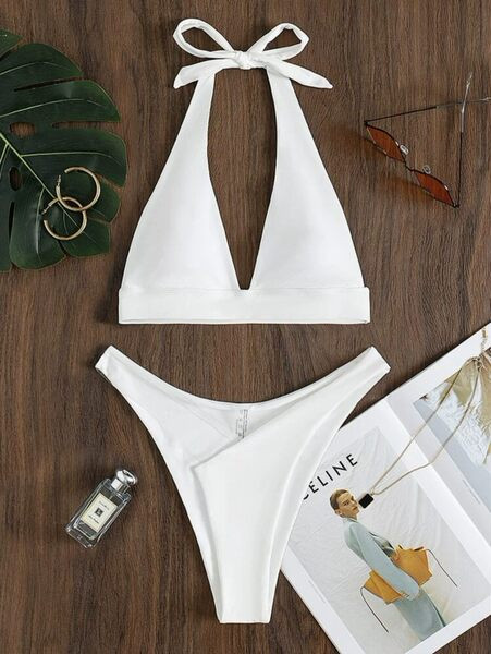 Modern női fürdőruha két részes fehér és fekete színben