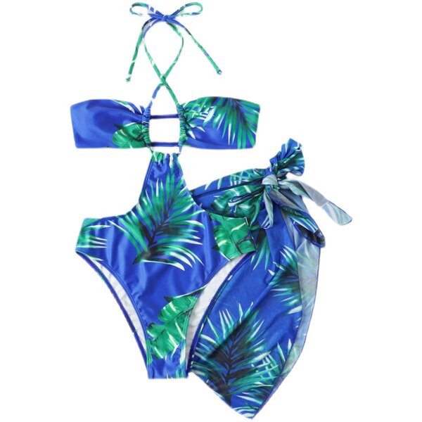 Női teljes fürdőruha kék pareóval