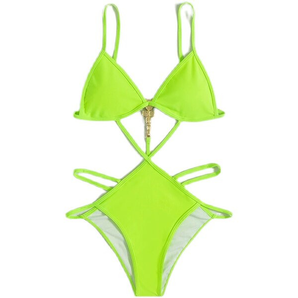 Naiste täisujumistrikoo metallist kinnituse ja dekoratiivkividega