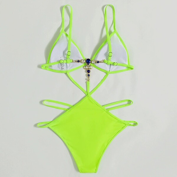 Naiste täisujumistrikoo metallist kinnituse ja dekoratiivkividega