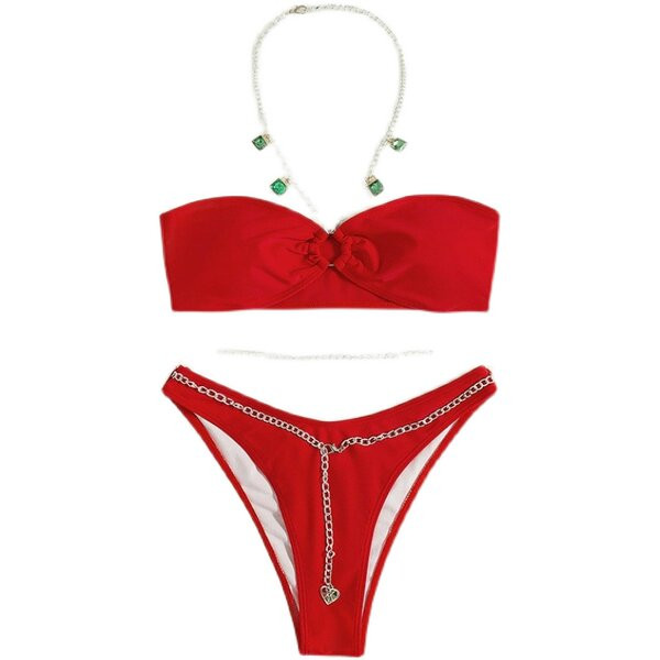 Γυναικείο μαγιό σε κόκκινο χρώμα με διακόσμηση