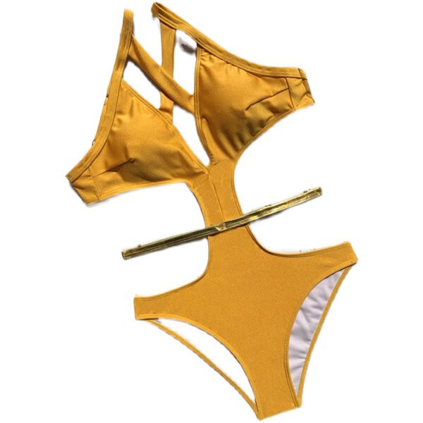 Naiste moodne kollase väljalõigetega ujumistrikoo