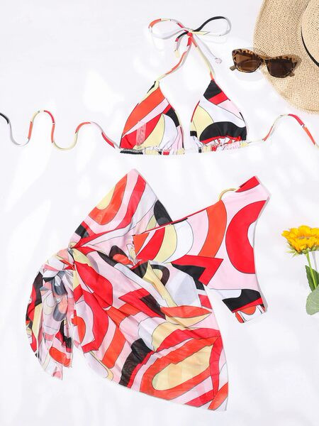 Új modell fürdőruha három részből, nyakkendővel és fém gyűrűvel nőknek