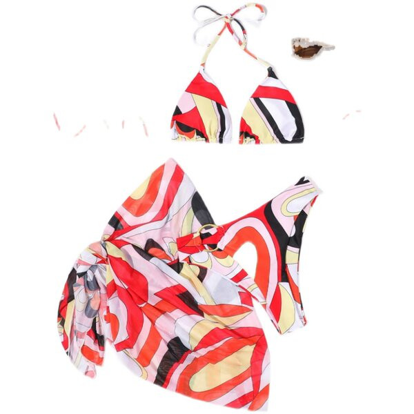 Új modell fürdőruha három részből, nyakkendővel és fém gyűrűvel nőknek