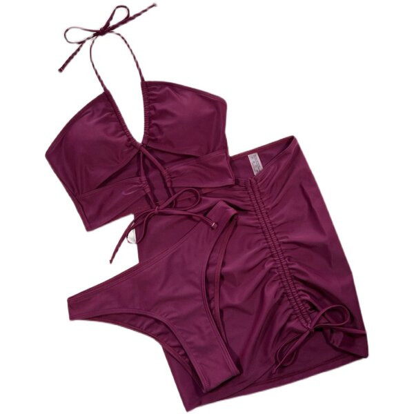 Női fürdőruha új modellje három részből, lila színben