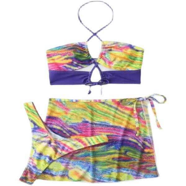 Háromrészes női fürdőruha felső fűzős bikini alsóval és sállal