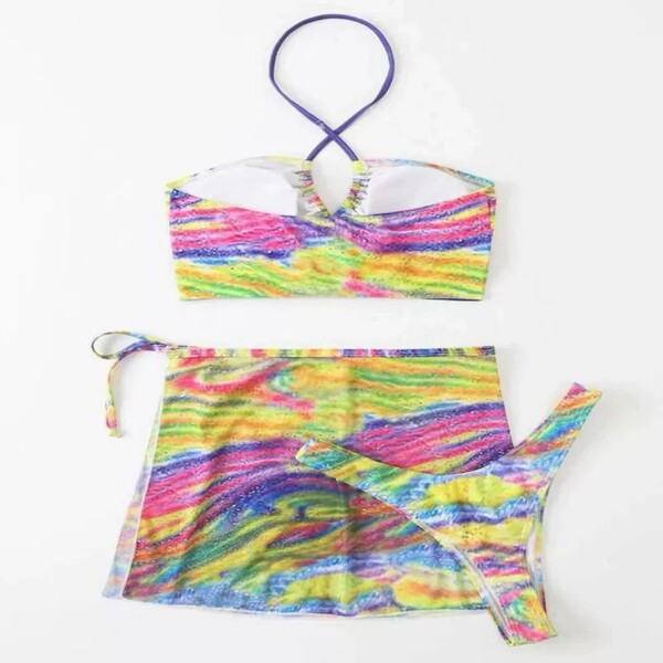 Háromrészes női fürdőruha felső fűzős bikini alsóval és sállal