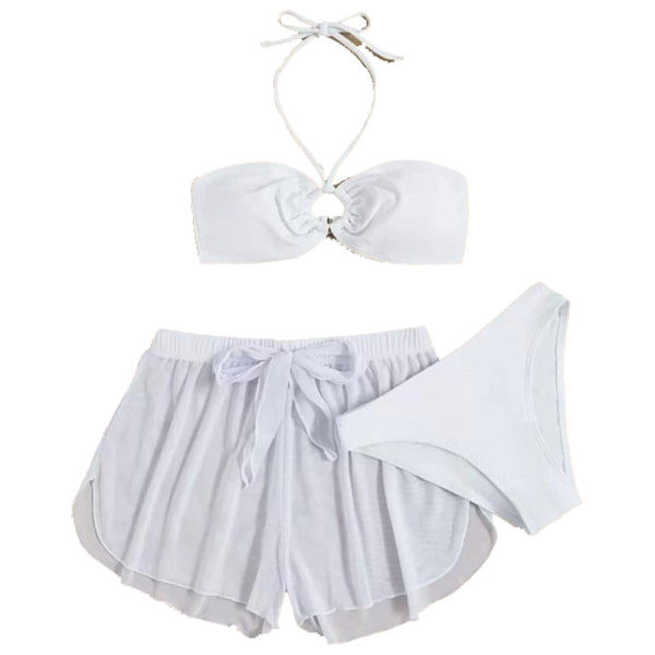 Női háromrészes fürdőruha fehér színben