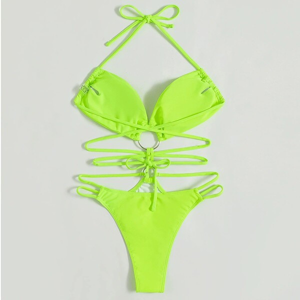 Μοντέρνο γυναικείο μαγιό με κορδόνια και μεταλλικούς κρίκους