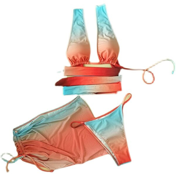 Stílusos női fürdőruha három részből, nyakkendővel