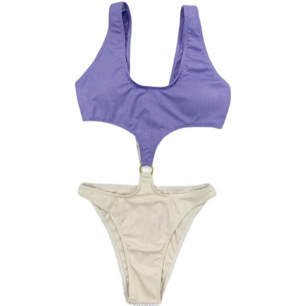 Női teljes fürdőruha fém díszítéssel, lila színben