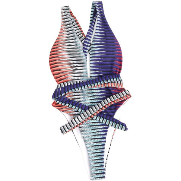 Női fürdőruha V-nyakú és keresztpántokkal a hátán