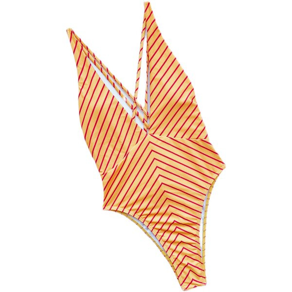 Csíkos fürdőruha mély nyakkivágással