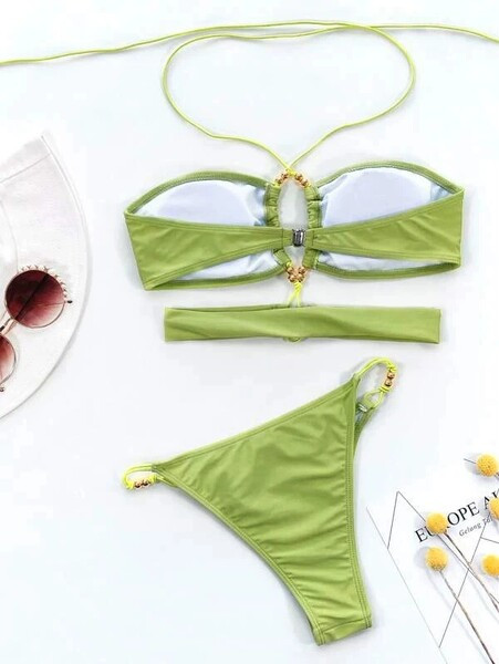 Γυναικείο μαγιό σε πράσινο χρώμα με κορδόνια