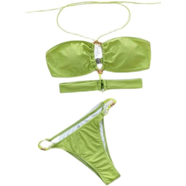 Γυναικείο μαγιό σε πράσινο χρώμα με κορδόνια
