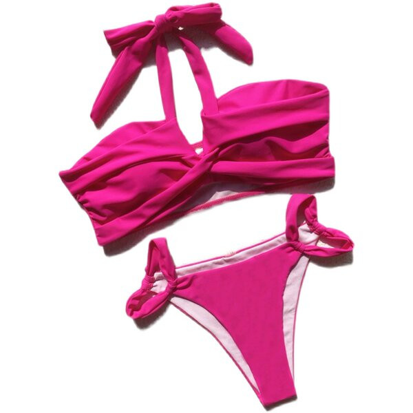 Női fürdőruha pántokkal és rózsaszín színű