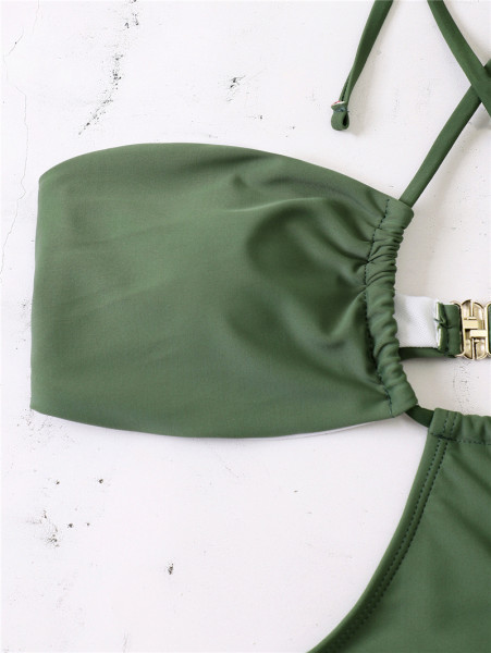 Új modell teljes fürdőruha zöld kivágásokkal