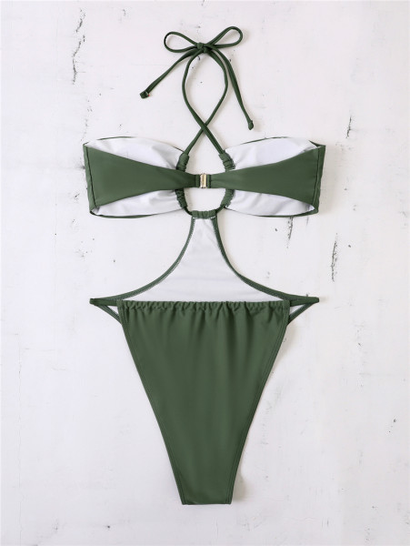 Új modell teljes fürdőruha zöld kivágásokkal