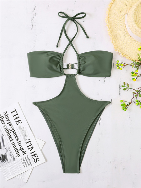 Új modell teljes fürdőruha zöld kivágásokkal