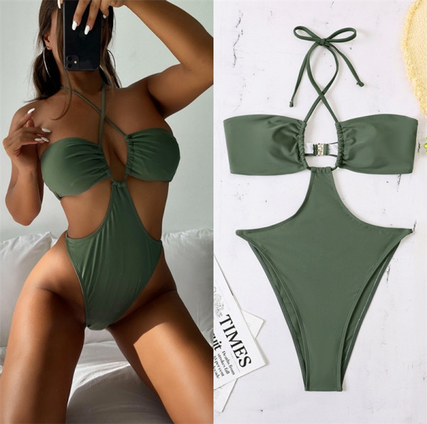 Új modell teljes fürdőruha zöld kivágásokkal