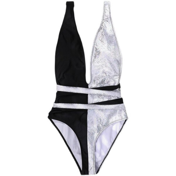 Teljes női fürdőruha V-nyakkal és keresztpántokkal