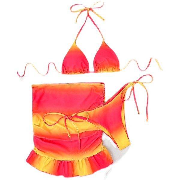 Naiste sillerdavates värvides rannakomplekt - ujumistrikoo ja lokkidega seelik