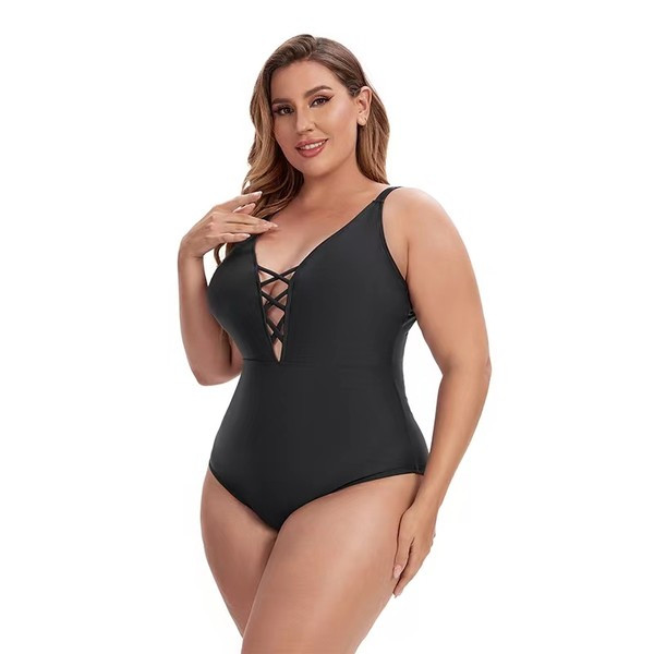 Musta värvi terve naiste ujumistrikoo lipsudega