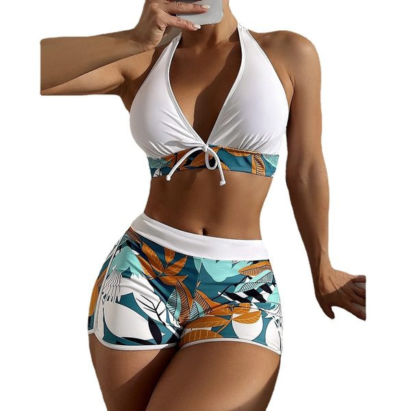 Új modell női fürdőruha nyakkendővel és színes mintával