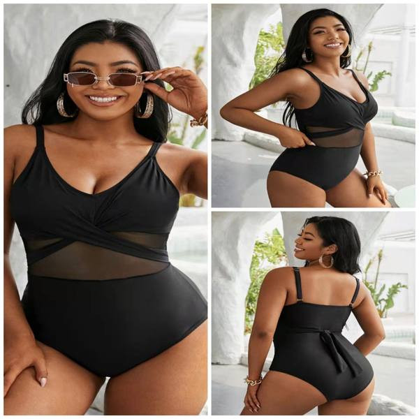 Täielik musta värvi ujumistrikoo võrkosaga