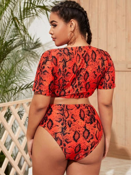 Naiste kõrge vöökohaga ujumistrikoo - loomamustriga