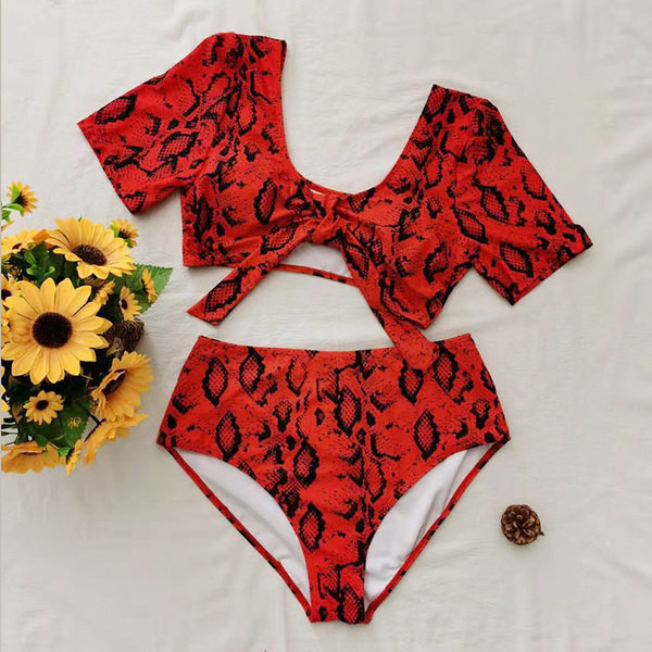 Naiste kõrge vöökohaga ujumistrikoo - loomamustriga