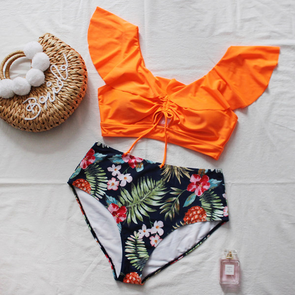 Kétrészes női fürdőruha fürtökkel nagy méretben