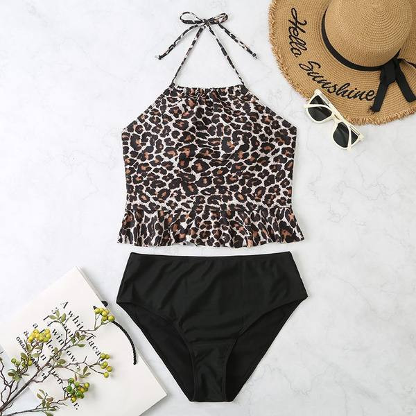 Naiste kaheosaline loomatrükiga ujumistrikoo - suur suurus