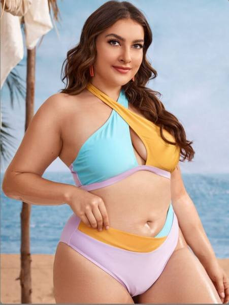 Naiste kaheosaline ujumistrikoo ristrihmade ja kõrge vöökohaga pükstega