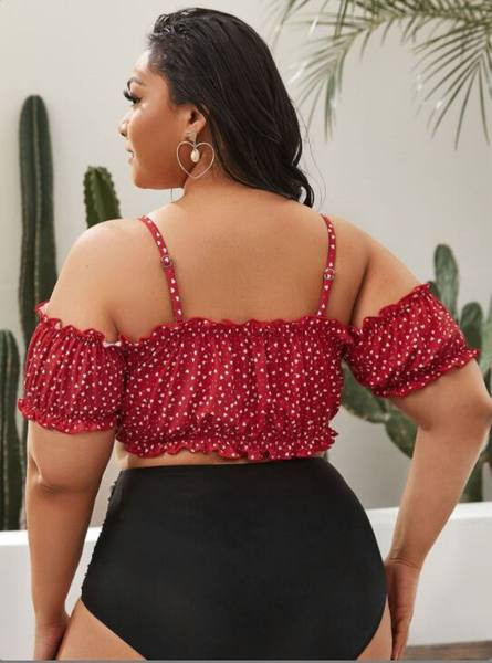 Női kétrészes fürdőruha és magas derekú bikini - nagy méretben