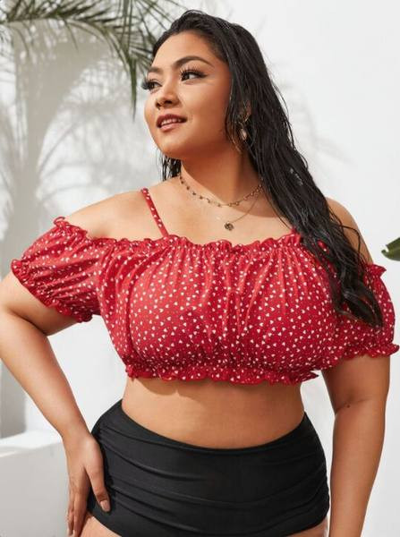 Női kétrészes fürdőruha és magas derekú bikini - nagy méretben