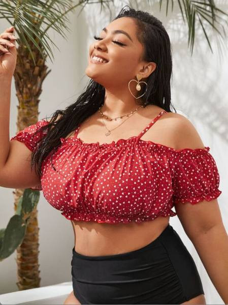 Női kétrészes fürdőruha és magas derekú bikini - nagy méretben