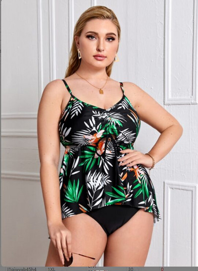 Naiste kaheosaline õhukeste rihmade ja värvilise aplikatsiooniga ujumistrikoo