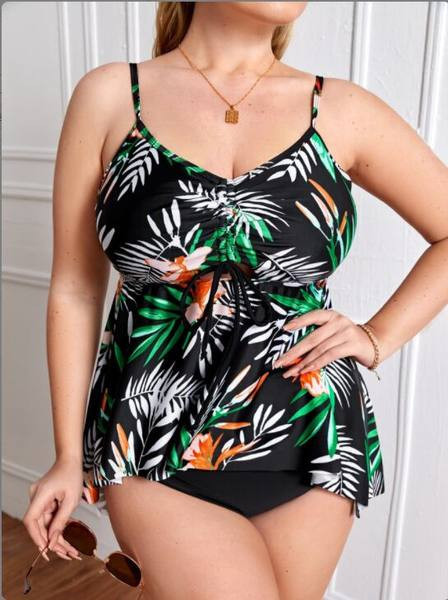 Naiste kaheosaline õhukeste rihmade ja värvilise aplikatsiooniga ujumistrikoo