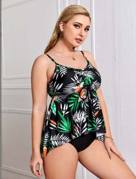 Naiste kaheosaline õhukeste rihmade ja värvilise aplikatsiooniga ujumistrikoo