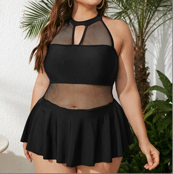 Нов модел дамски бански костюм с мрежа в черен цвят 