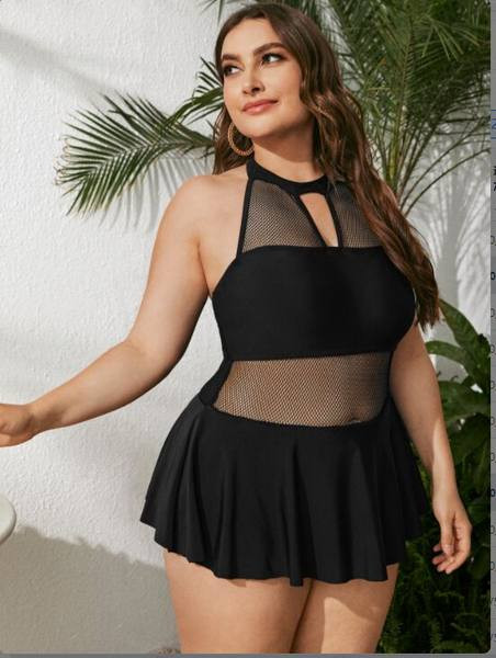 Uudse mudeli naiste ujumistrikoo musta värvi võrguga