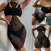 Uus moodne kolmeosaline kandilise kaelusega ujumistrikoo