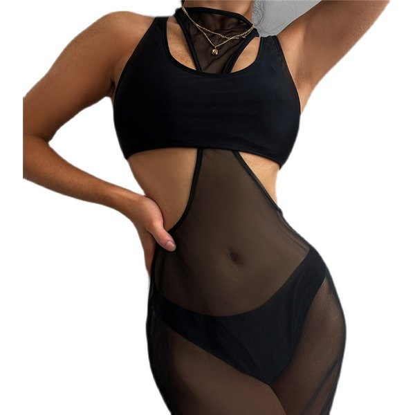 Uus moodne kolmeosaline kandilise kaelusega ujumistrikoo