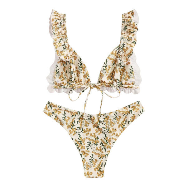 Női fürdőruha virágmintával és fürtökkel