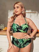 Naiste moodne kaheosaline kõrge vöökoha ja aplikatsiooniga ujumistrikoo